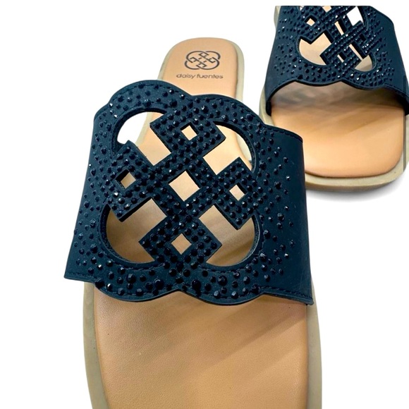 Daisy Fuentes Black Rhinestone Slide Sandals - Picture 3 of 5
